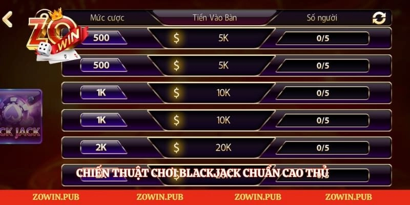 Chiến thuật chơi blackjack chuẩn cao thủ