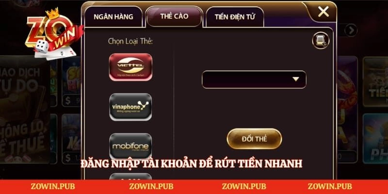 Đăng nhập tài khoản để rút tiền nhanh